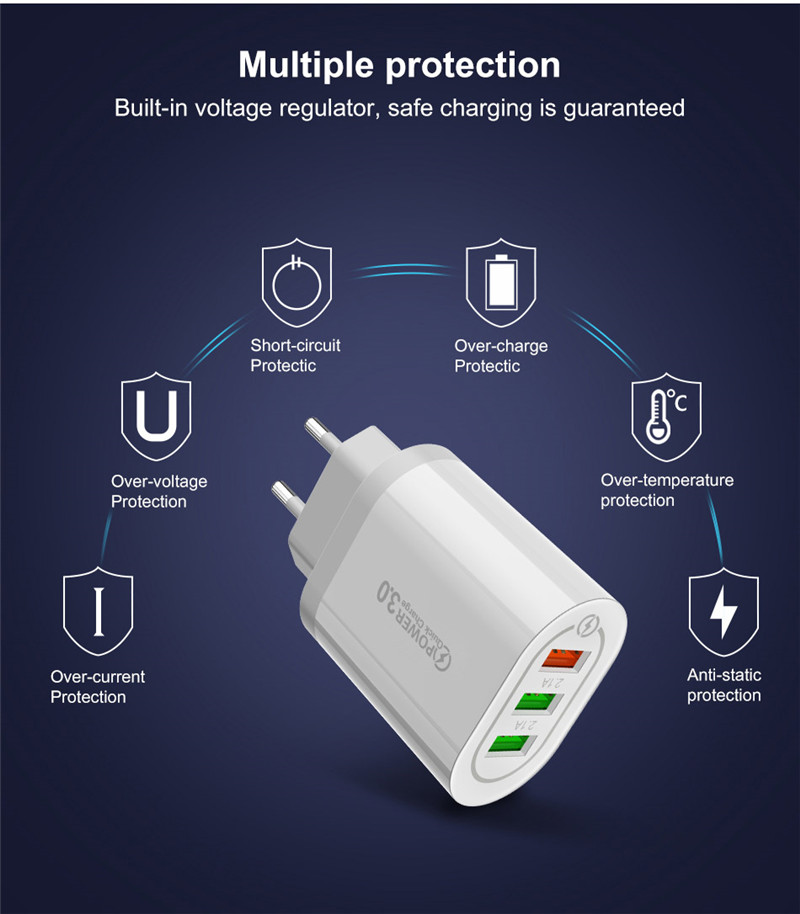 USLION Quick Charge 3.0 USB Phone Charger For Samsung S8 S9 Xiaomi mi 8 Huawei Fast Wall Charging For iPhone 6 7 8 X XS Max iPad